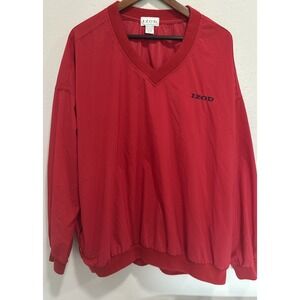 Izod‎ Red top Pull Over V-neck rain jacket Golf Hike Windbreaker